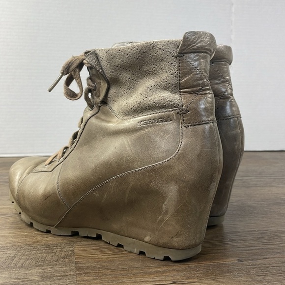 Merrell Womens Wedgetarian Lexi Taupe Grey Leather Hiking Style Boots, size 10.5 - Picture 6 of 12